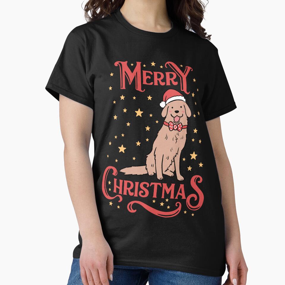 Merry Christmas Cute christmas gold retriever illustration by Yarafantasyart