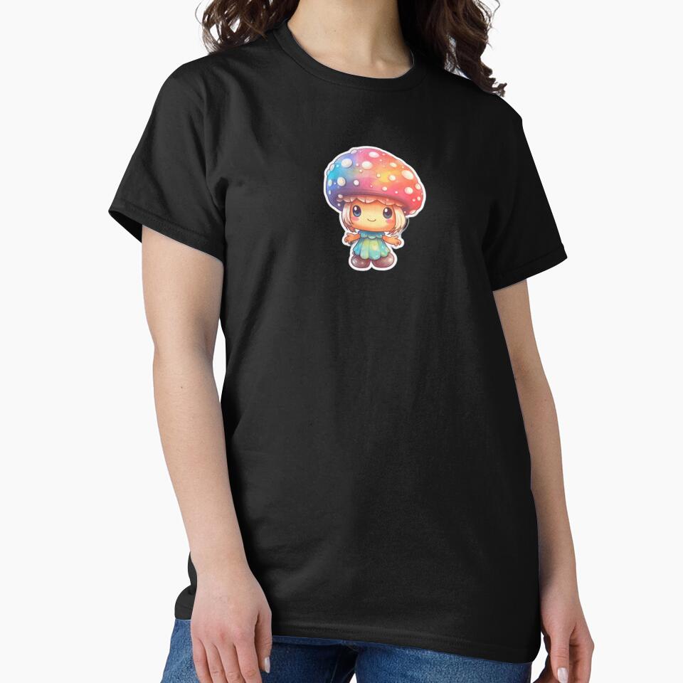 Colourful Anime Mushroom | Black Watercolour | Happy, Cute, Nature, Kawaii, Woods, Forest by FantasySoul
