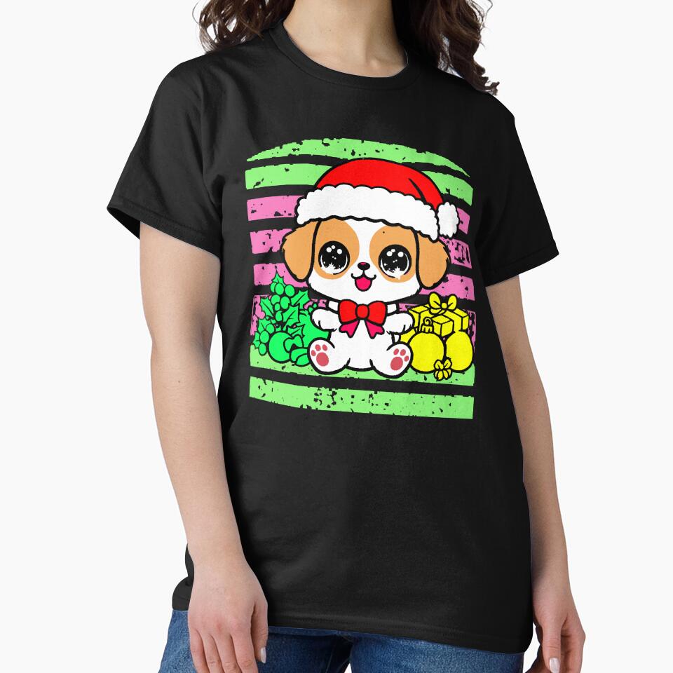 Christmas Dog with Hat and Gifts Aesthetic Illustration by AstronautMerch