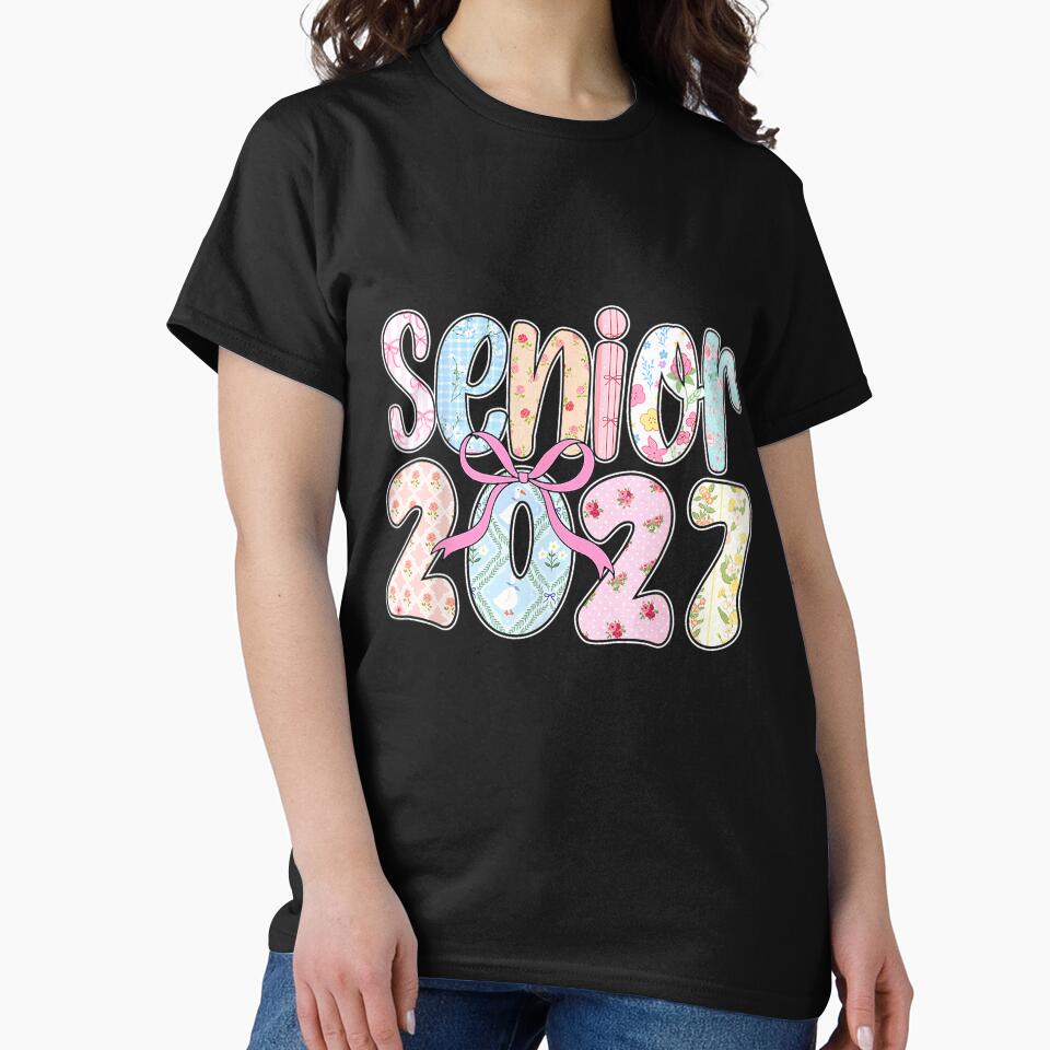 Girl Senior 2027 Class of 2027 Coquette Bow Graduation Grad T-Shirt by DArtfulStudio