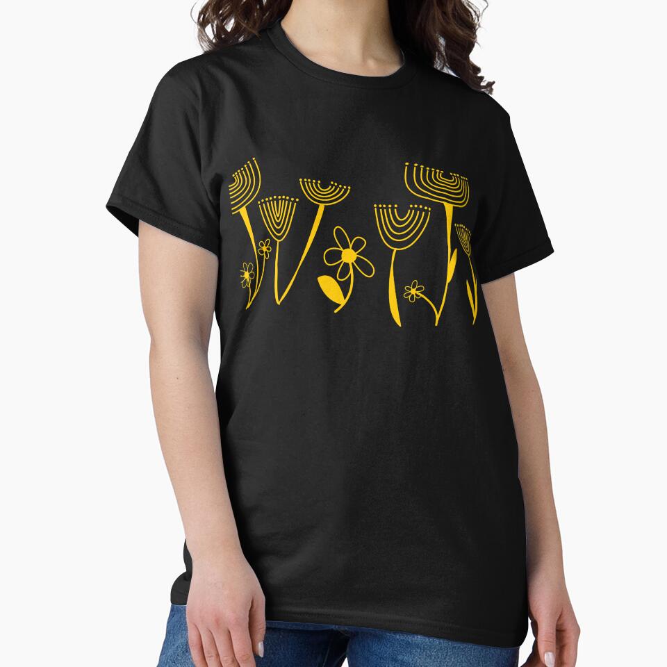 Simple, abstract, artsy graphic yellow drawn flowers floral sketch by Caroline Laursen