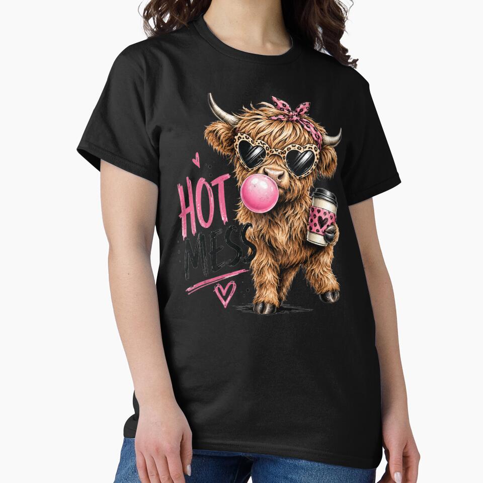 Hot Mess Leopard Highland Cow Funny Coffee Lover Graphic by DoArtITa