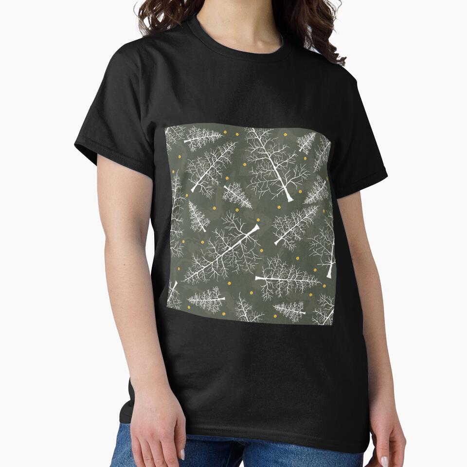 Christmas Glimmer: White Pines on Olive Green by PrintsByAnnJ