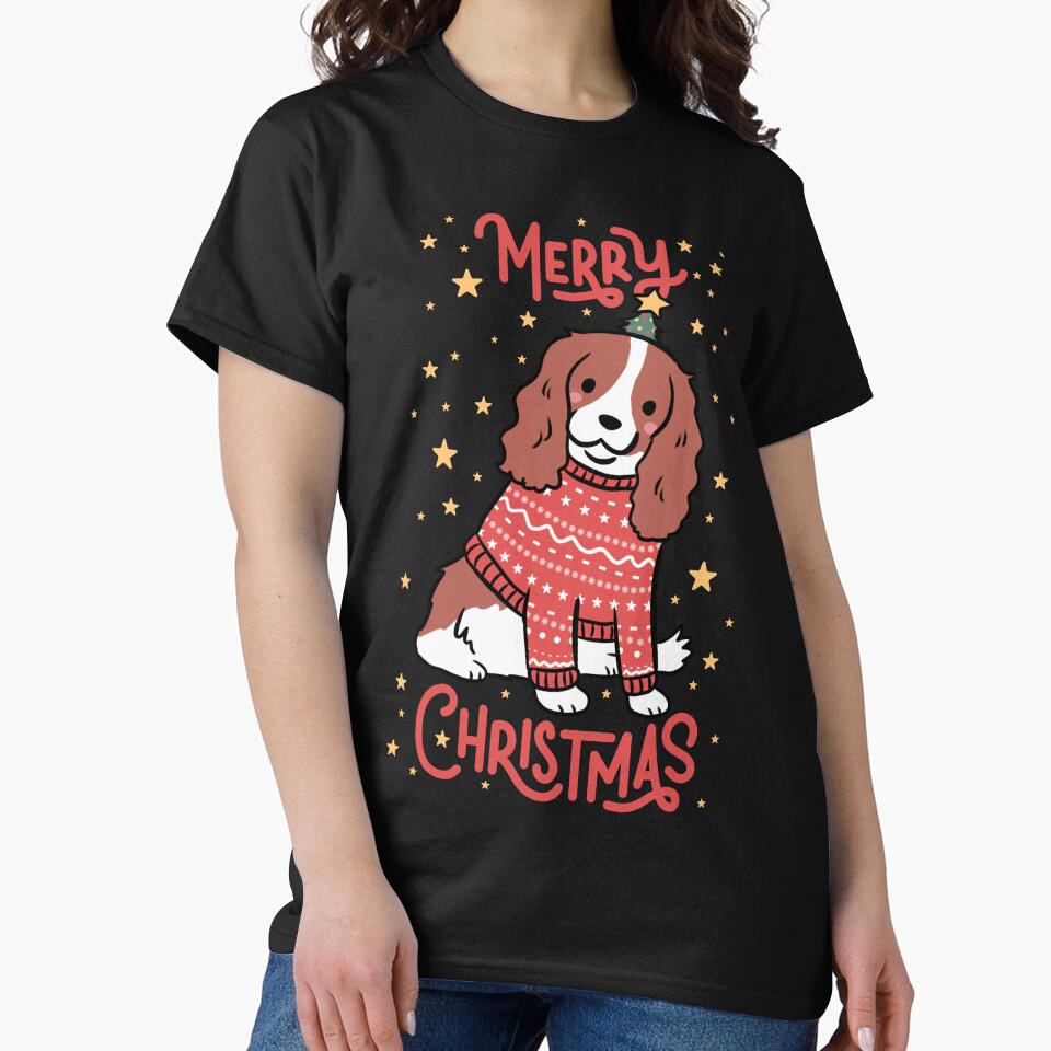 Merry Christmas Cute christmas cavalier king charles spaniel dog illustration by Yarafantasyart