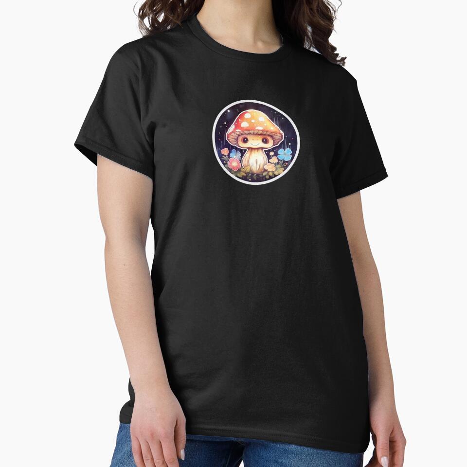Trippy Anime Mushroom | Black Watercolour | Happy, Cute, Happy, Smiling, Aesthetic, Manga, Fungus, Fungi, Nature, Japanese, Cartoon, Love, Shroom, Toadstool, Cottagecore by FantasySoul