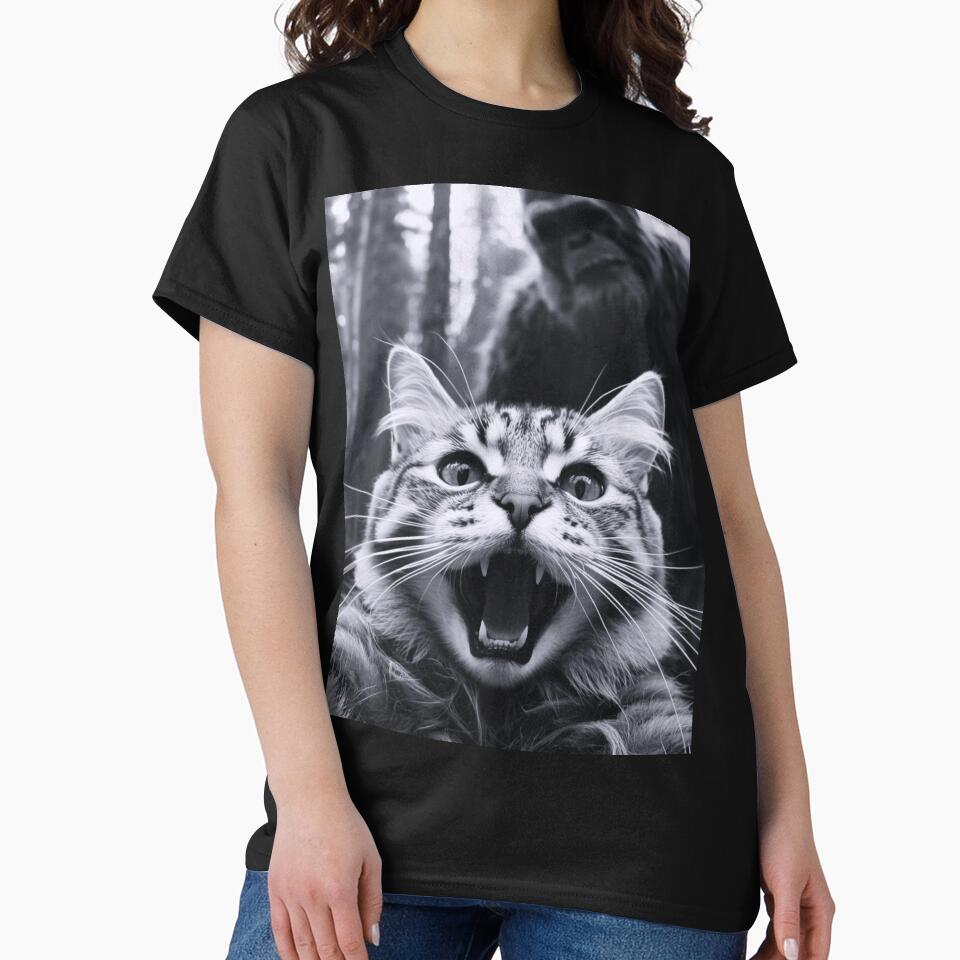 Cat Selfie With Bigfoot Funny by Saxon Designs
