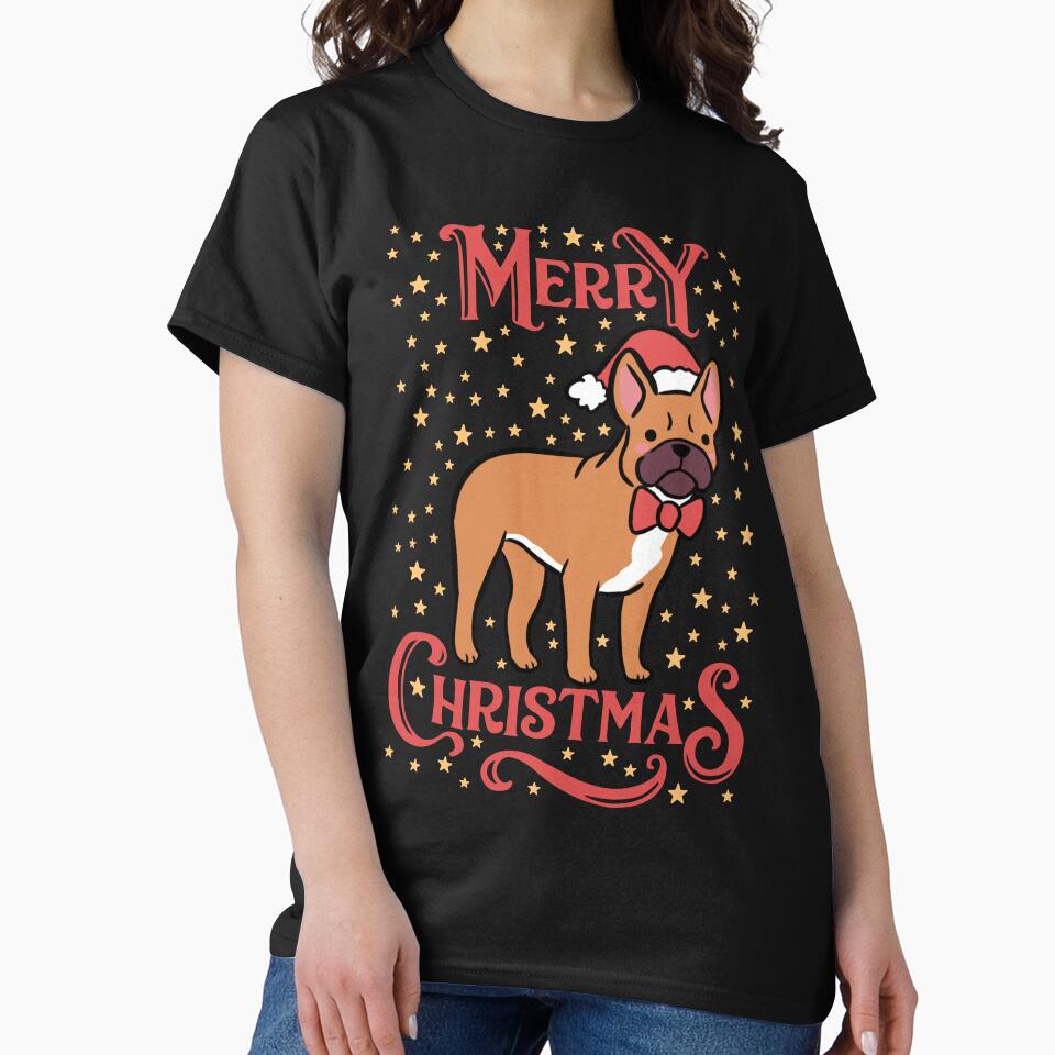 Merry Christmas Cute christmas french bulldog dog illustration by Yarafantasyart
