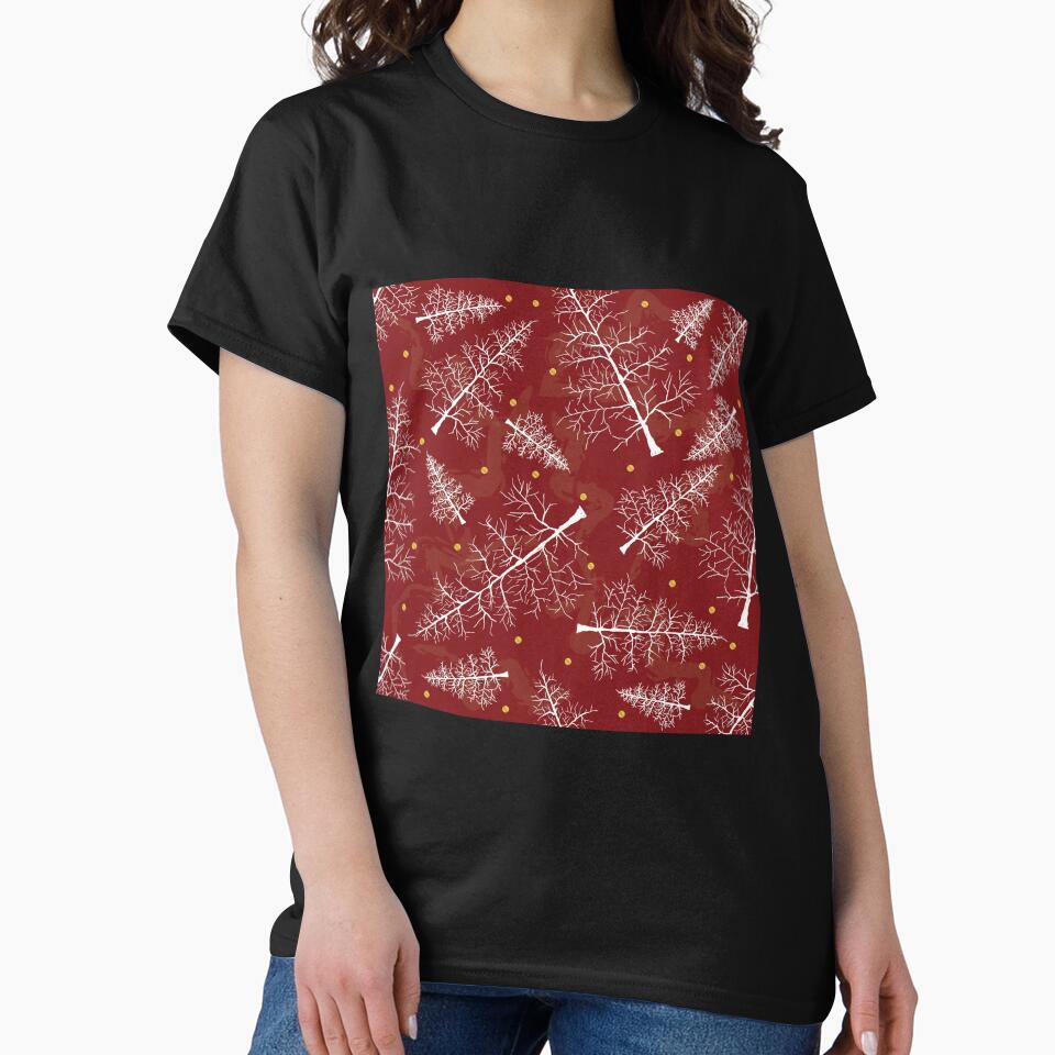 Christmas Glimmer: White Pines on Red Velvet by PrintsByAnnJ