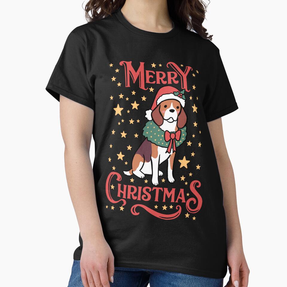 Merry Christmas Cute christmas beagle dog illustration by Yarafantasyart