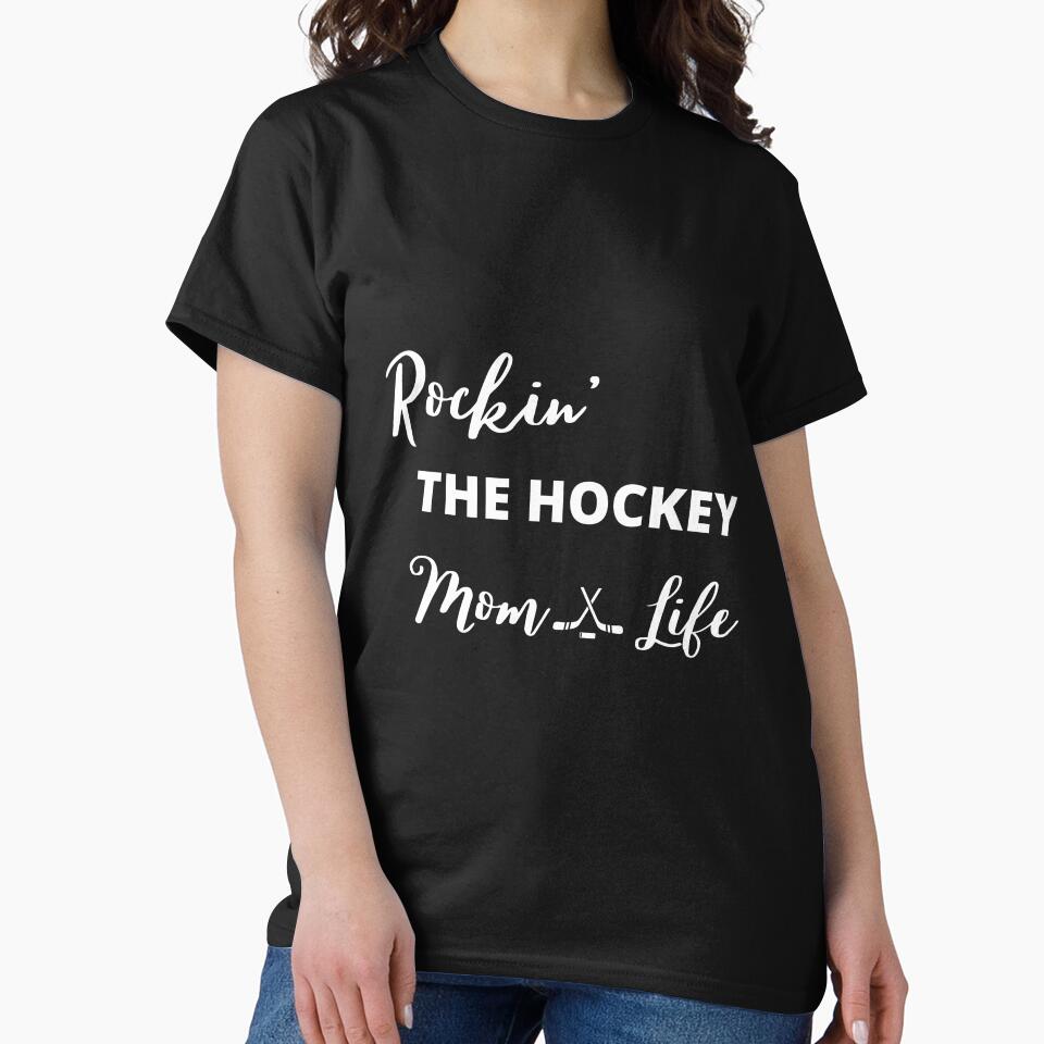 Rockin The Hockey Mom Life Short-Sleeve T-Shirt, Hockey Shirt, hockey sport team shirt, Hockey fans tee, hockey gift, hockey lover, funny hockey by May K Studio Design