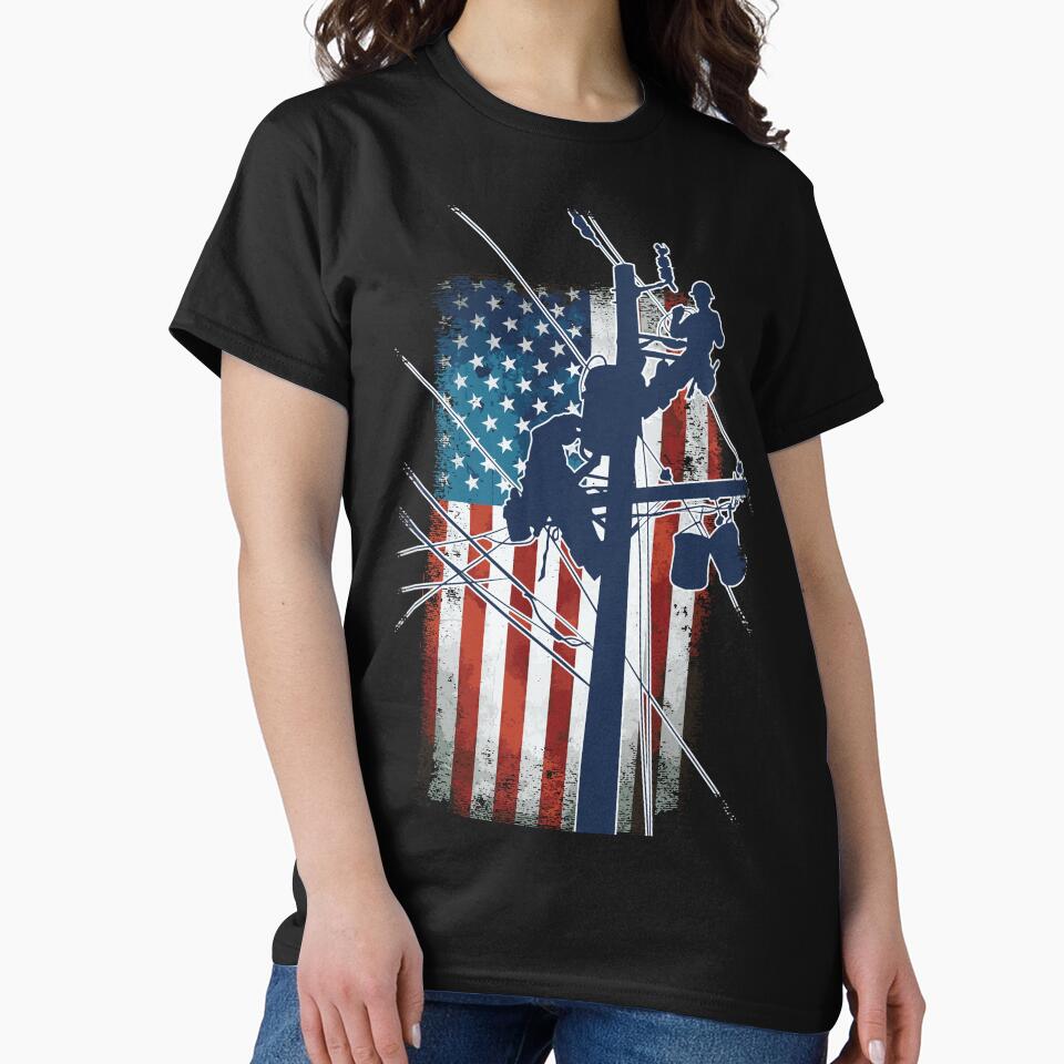 Gift For Lineman - Lineman with American Flag Shirt by ip7s