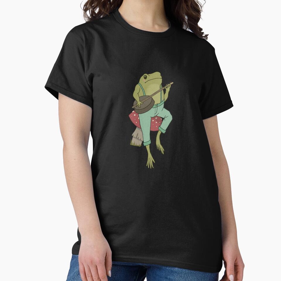 Cottagecore Emo Froggy Banjo Player: Goblincore Toad in Farmer Costume on Mushroom Toadstool by MinistryOfFrogs