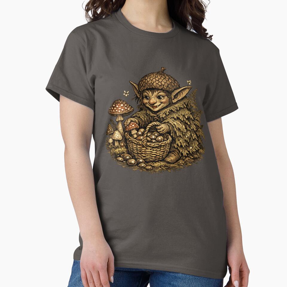 Goblincore Mushroom Collector – Whimsical Forest Goblin Storybook Art | Cottagecore Dark Nature Gift by irfanshikh