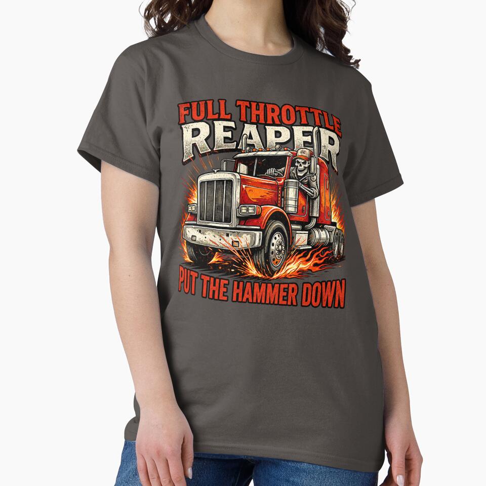 Full Throttle Reaper | Put The Hammer Down | Red Semi Truck Skeleton Art by NomadForge