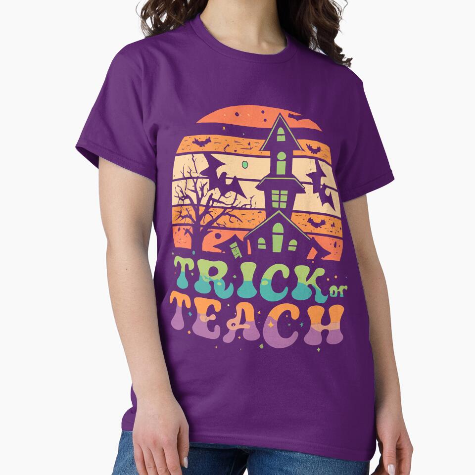 Trick Or Teach, Groovy Teacher Halloween Vintage 70's Hippie Sunset, Castle, Bats,  Principal, School Staff by NearlyNow