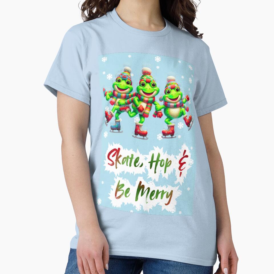 Cute Christmas Ice-Skating Frogs T-Shirt – Festive “Skate, Hop & Be Merry” Holiday Design by HopeAndHustle