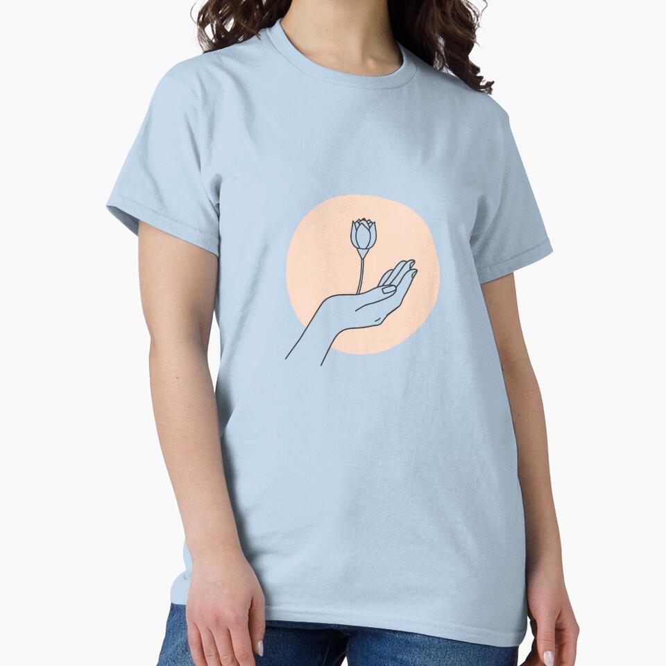 Minimalist Line Art Hand with Lotus Bud - Aesthetic Zen Boho Style by Larams Studio