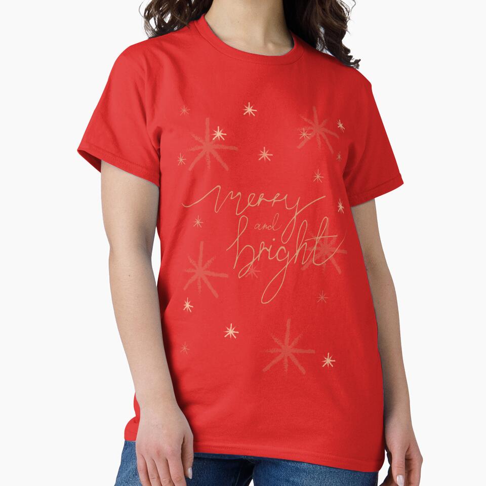 Merry and Bright Festive Christmas Typography Lettering Design by SparkPrintsandDesigns