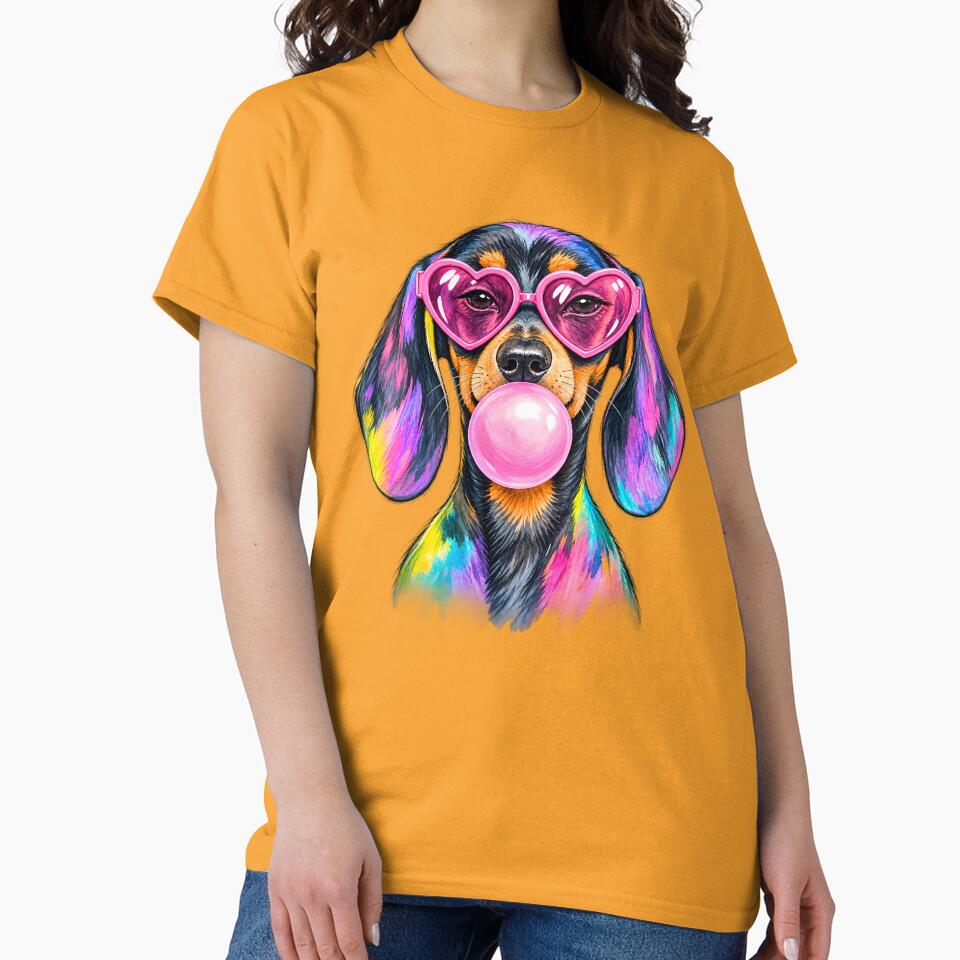 Preppy Dachshund Striped Dog Coquette Wiener Dog Pink Heart Glasses by Rtcraftani