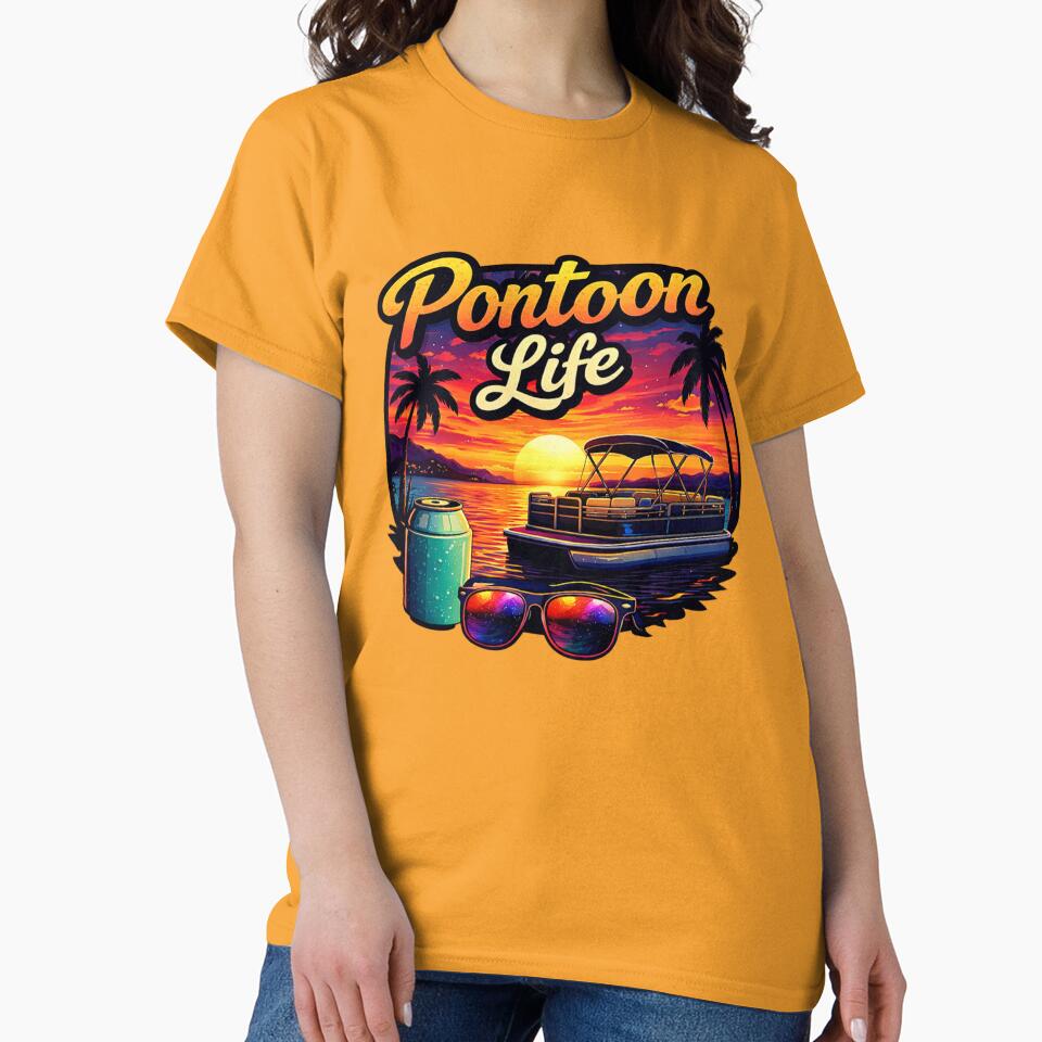 Pontoon Life Retro Sunset Lake Vibes Boating Shirt by CrazyGirlllc