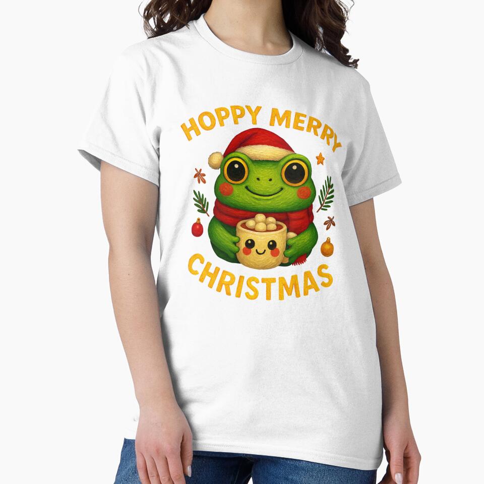 Hoppy Merry Christmas Frog Art by Liv Solara