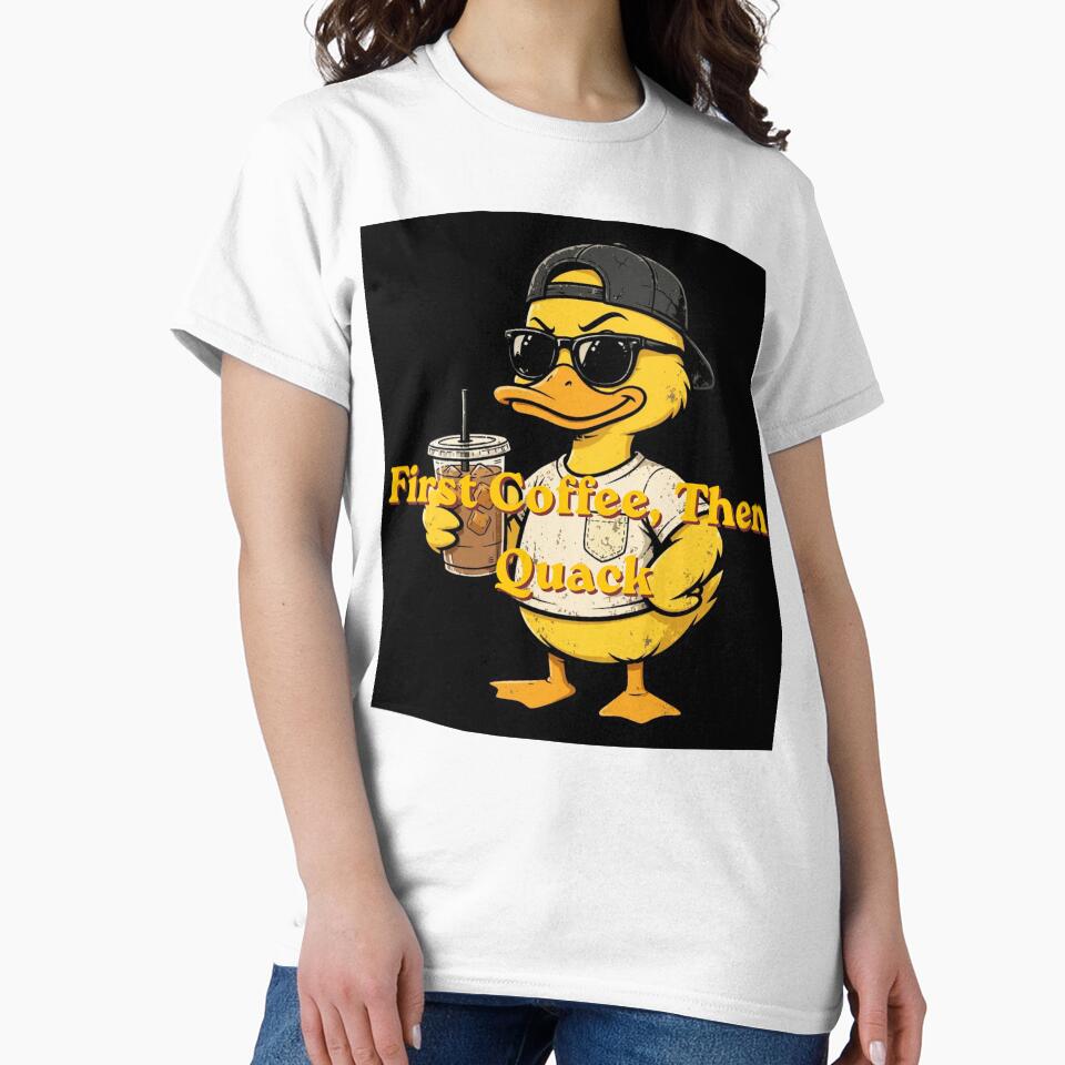Just Keep Quacking Cute Duck with Coffee | Funny Kawaii Duck T-Shirt by Penguin Mood