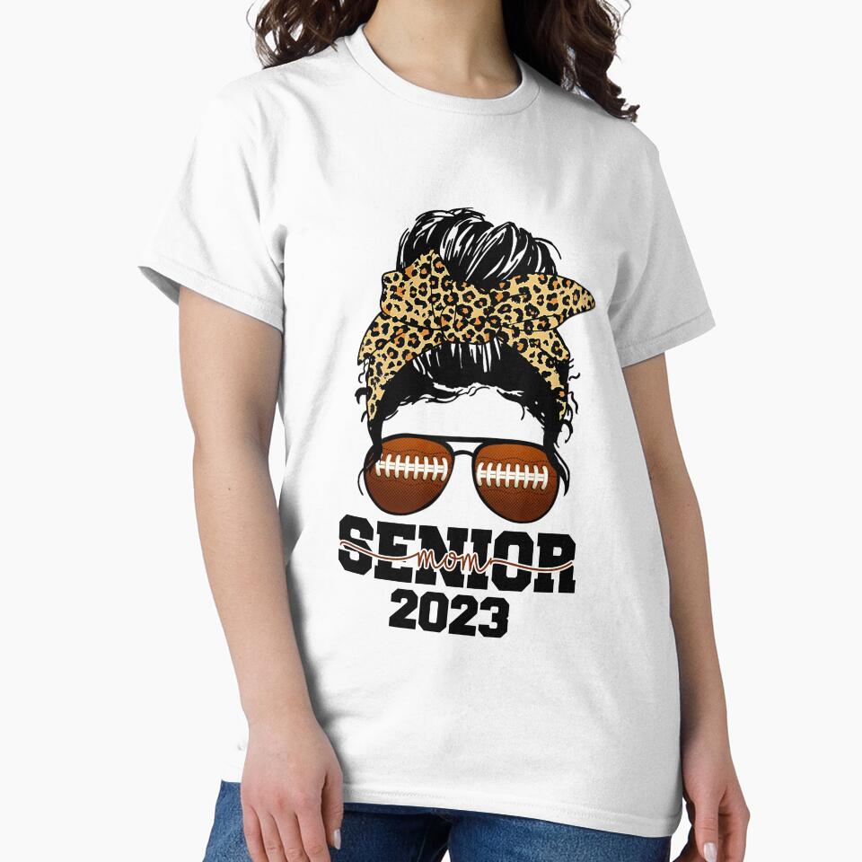Senior Mom 2023 Football Player Design Matching Family Messy Bun by SeegerGant