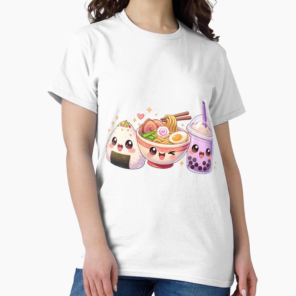 Kawaii Japanese Food Anime Cute Ramen Onigiri Bubble Tea Art by VaporTokyo