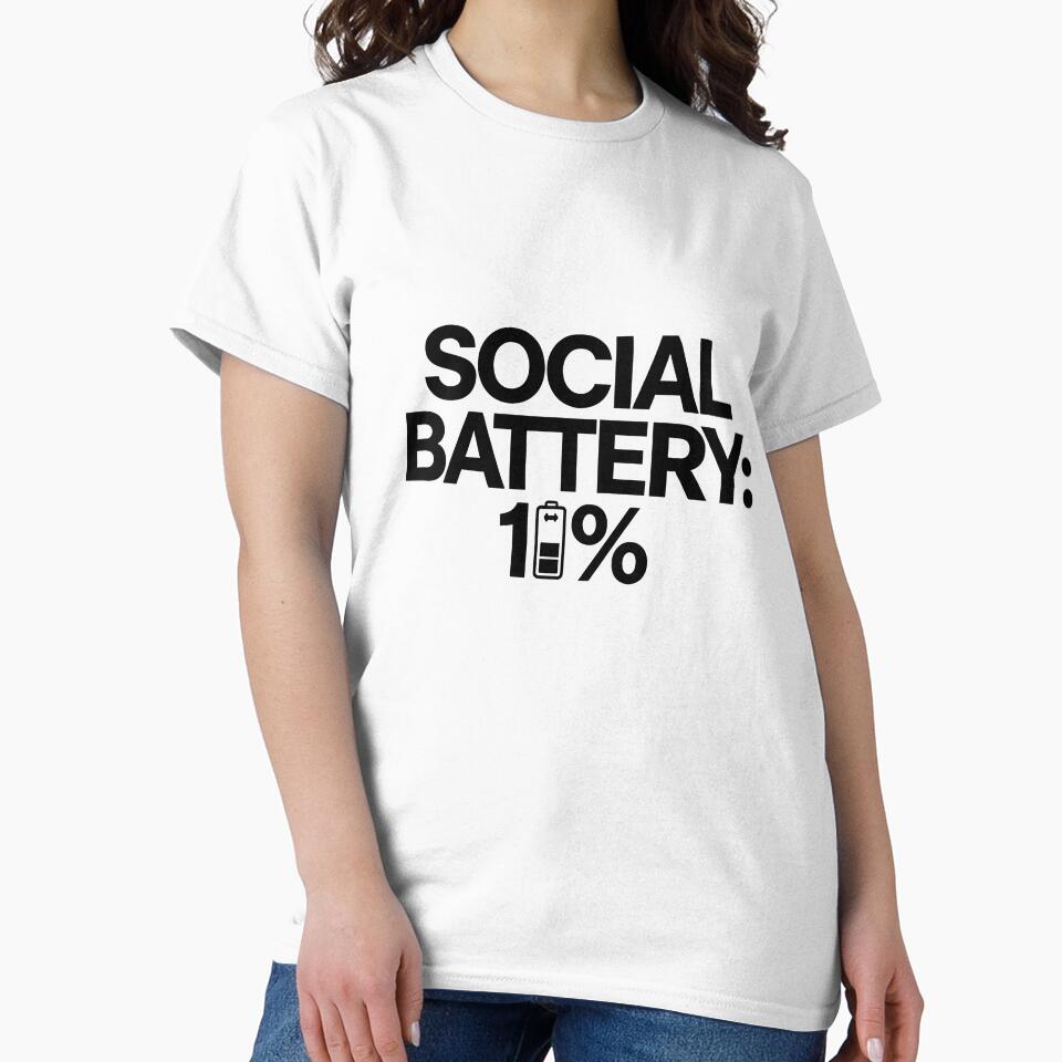 Social Battery 1% Funny Introvert Humor Minimalist Design by Spirit of Siam