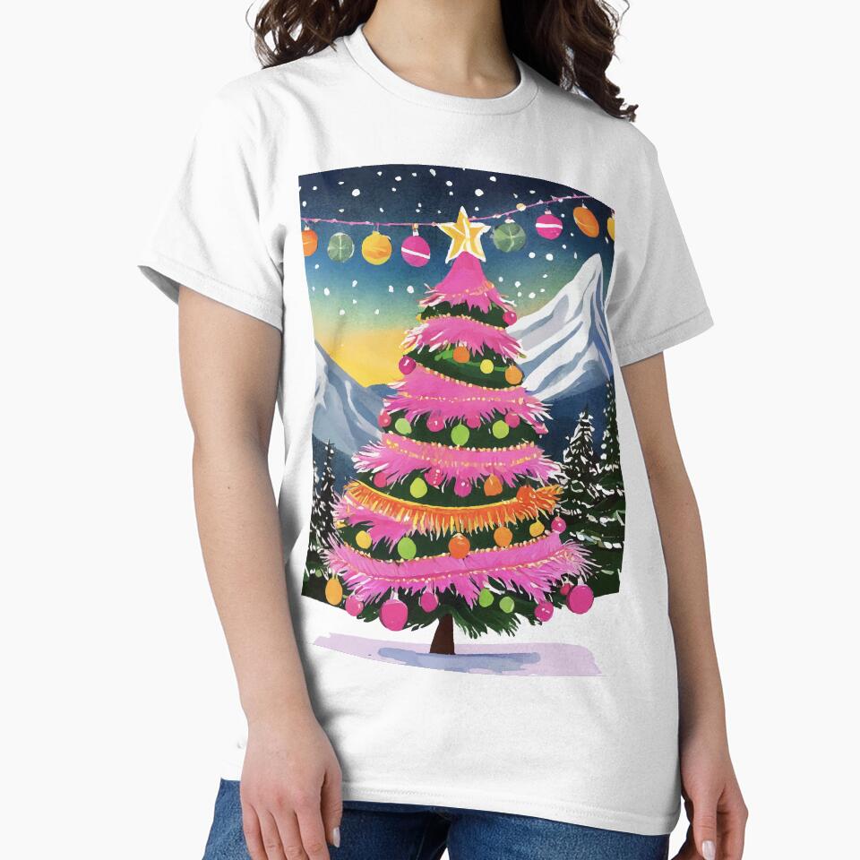 Pink Christmas Whimsical Watercolor by Magnolia Valley Art