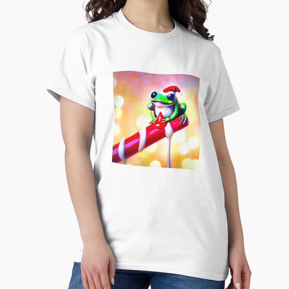 Kawaii Christmas frog with Santa's hat on a candy cane by DeVeauDesign