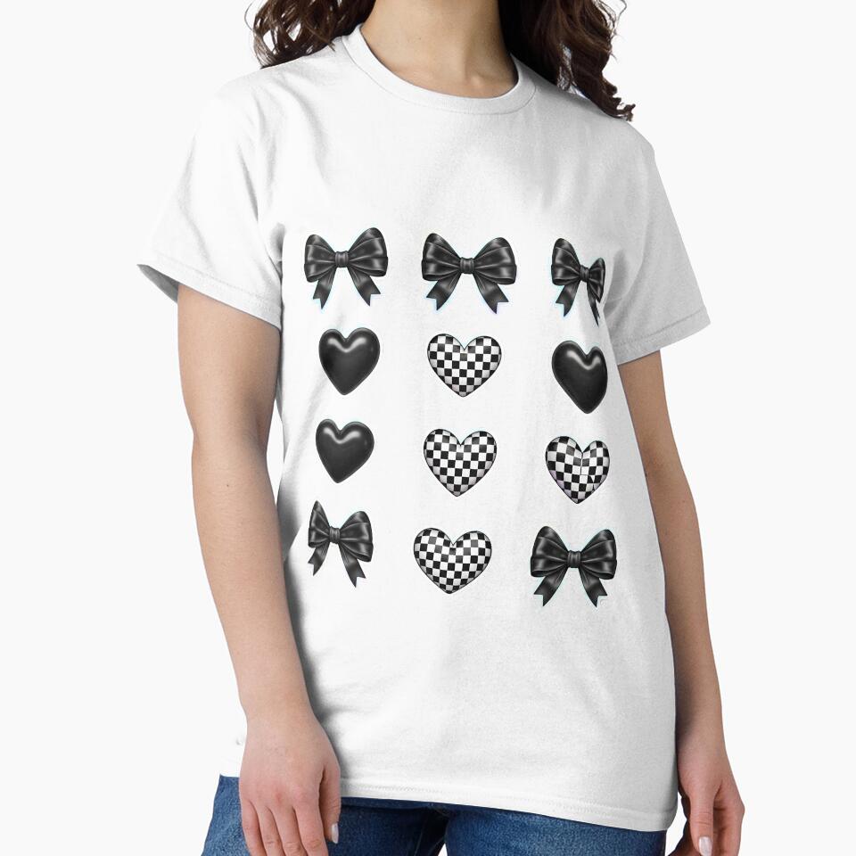 Coquette Valentine Checkered Bow, Checkered Heart Black Heart Valentines Day, Black Bow Checkered Coquette by DesignDenDo ⭐⭐⭐⭐⭐