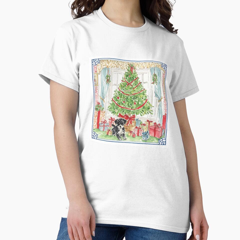Coquette Christmas Puppy Watercolor by Magnolia Valley Art