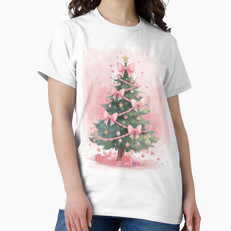 Watercolor Pink Coquette Christmas Tree by Morikiras