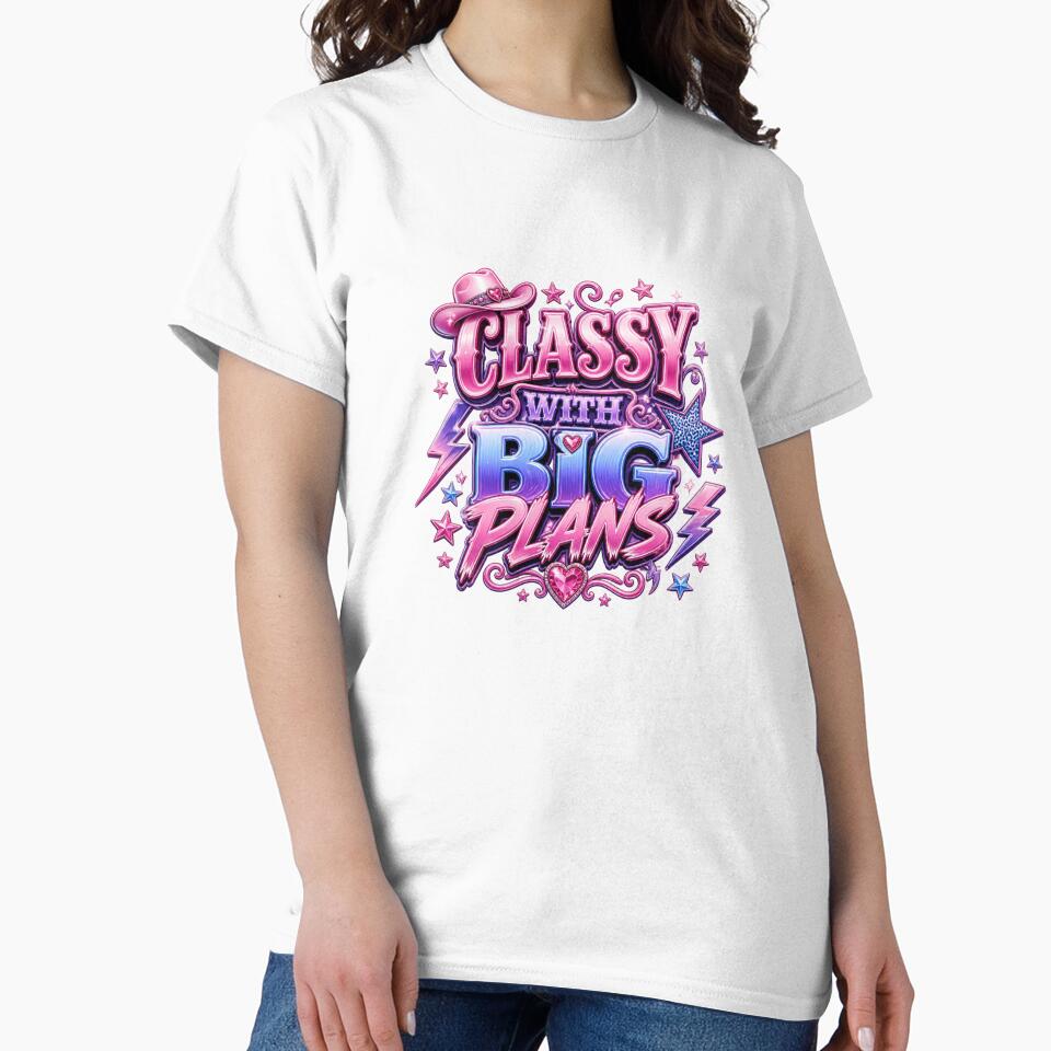 Classy With Big Plans Retro Cowgirl Typography. Pink Western Y2K Aesthetic Graphic design by Aarvya Fashion Club ( A.F.C )