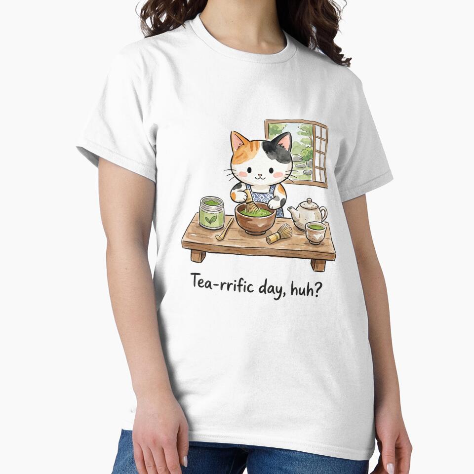 Cute Calico Cat Matcha Green Tea Watercolor by CrystalMineArts