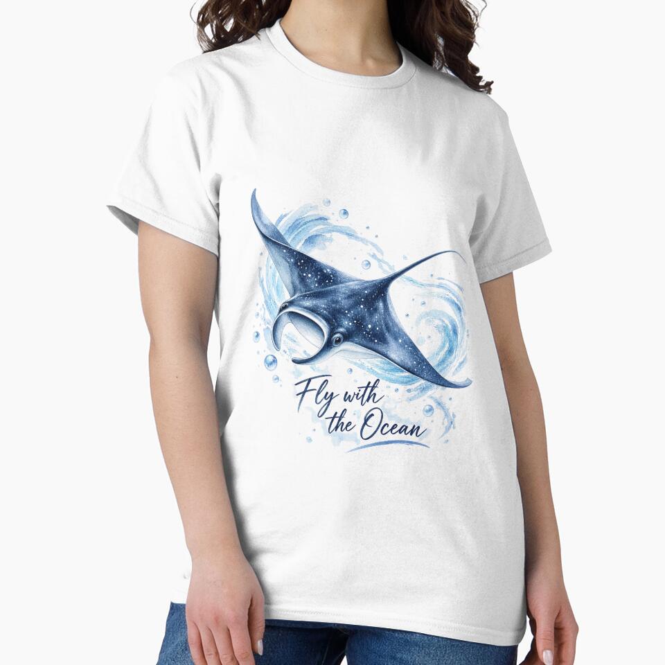 Fly with the Ocean – Manta Ray Watercolor Ocean Aesthetic by ColorNest Designs