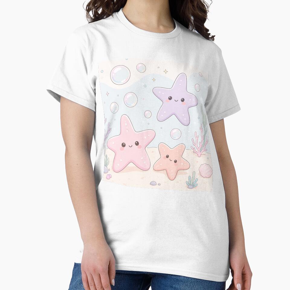 Minimalist Kawaii Starfish with Pastel Bubbles – Cute Soft Ocean Aesthetic by Sprklebrand
