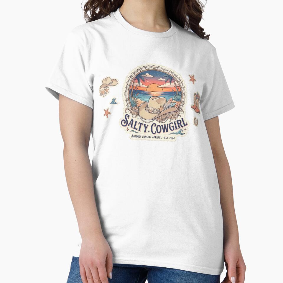 Salty Cowgirl - Vintage Coastal Western Summer Badge by angelisart