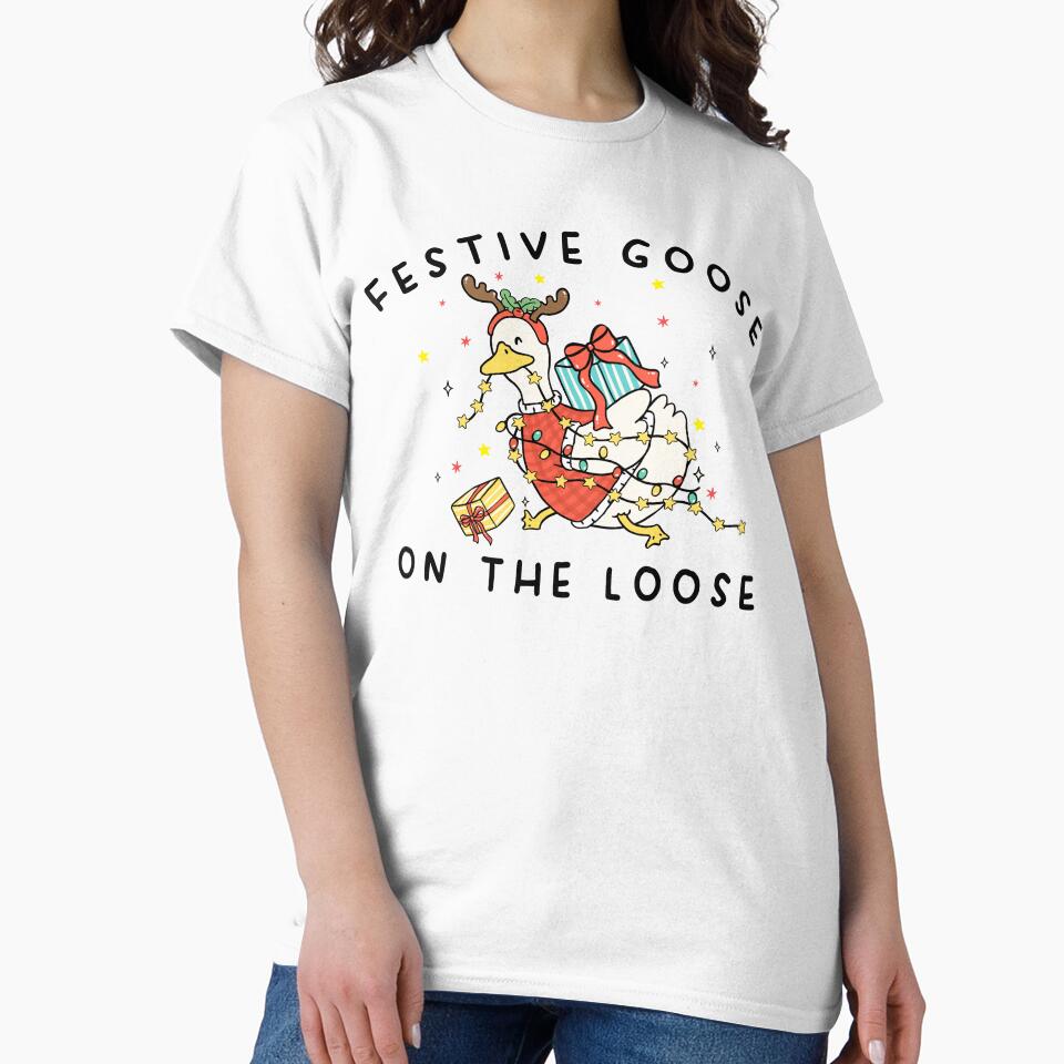 Festive Goose On The Loose Christmas Funny Goose Holiday Sweatshirt Cute Xmas Duck Shirt Silly Goose Hoodie Xmas Gift For Her Shirt by LessIsLoud