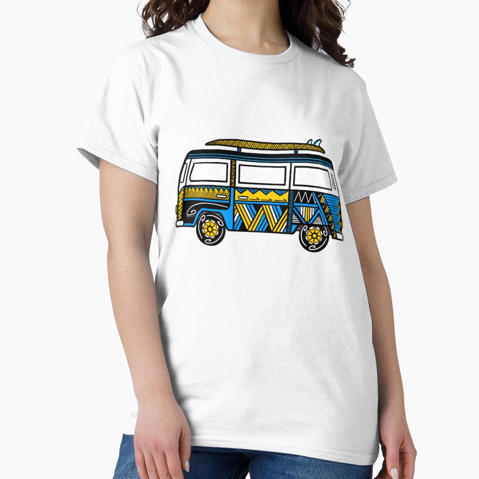 Blue Tribal Van with Surfboard by Steeb757
