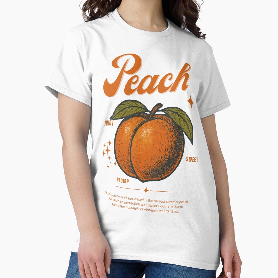 Vintage Peach Poster – Retro Fruit Aesthetic Design for Trendy T-Shirts & Vintage Style Apparel by Thehatinthecat