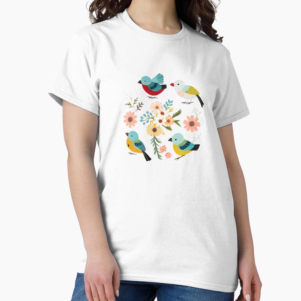 Inquisitive Birds and Vibrant Flowers by hyggefolkart