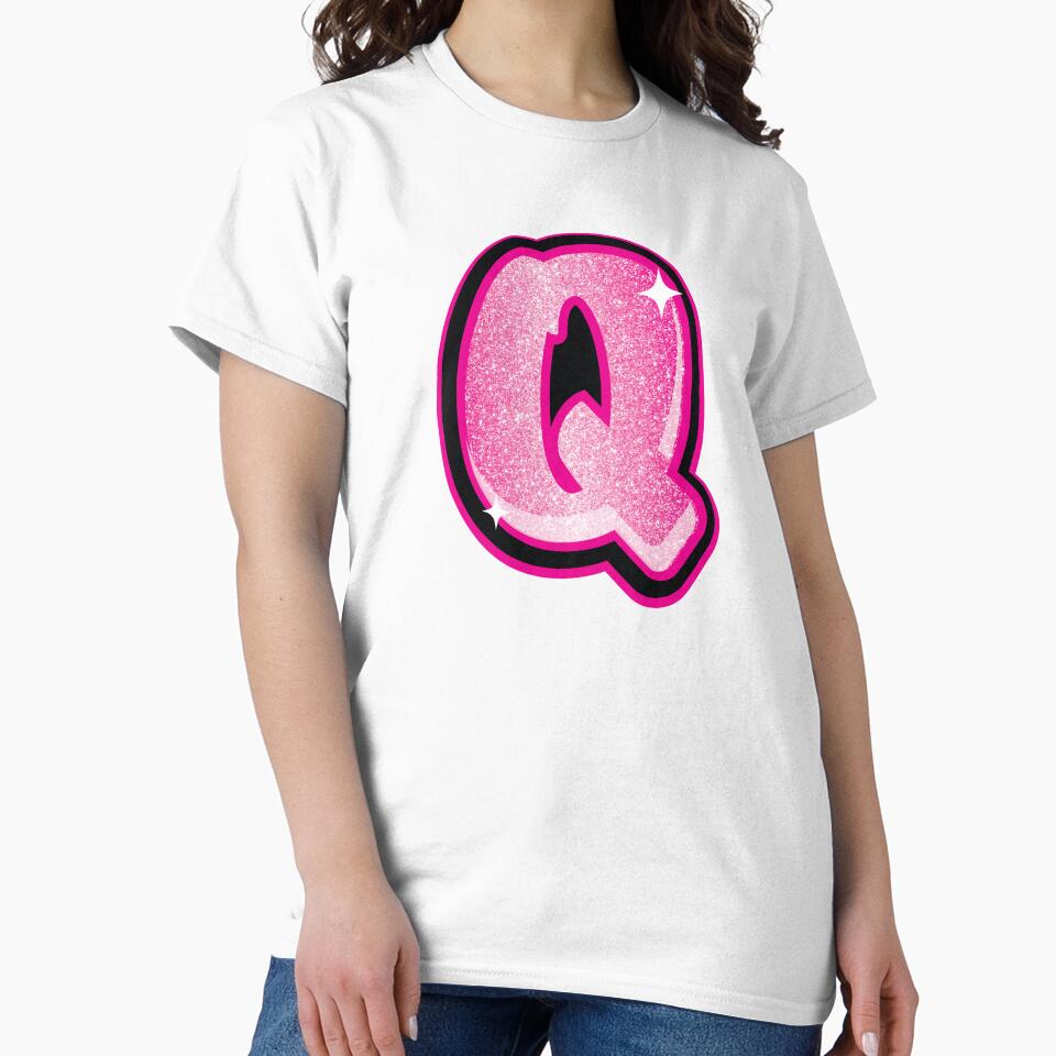 Glitter Pink Q Initial Sticker by LazyCreativeCo