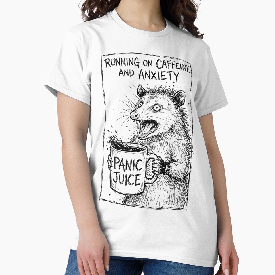 Chaotic Screaming Opossum - Panic Juice - Running on Caffeine and Anxiety - Funny Meme Graphic by warayut