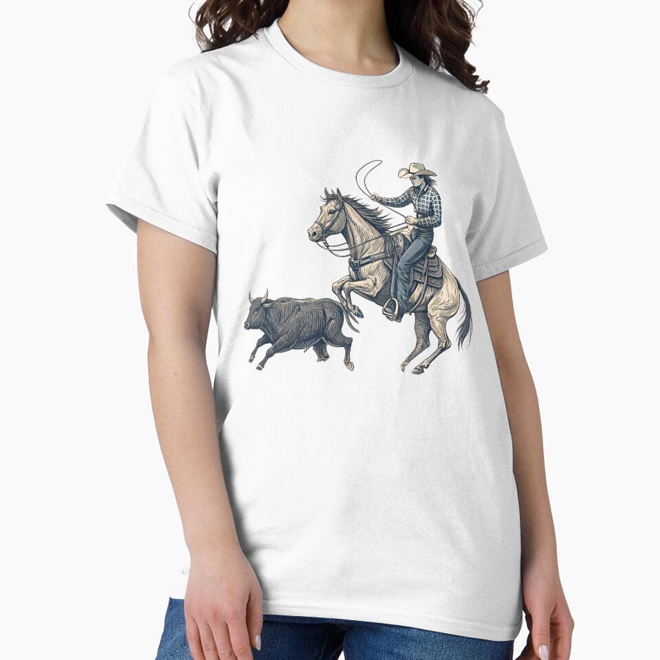 Cutting Horse Rodeo – Dynamic Western Line Art Cowboy & Steer Design by VividOrganica