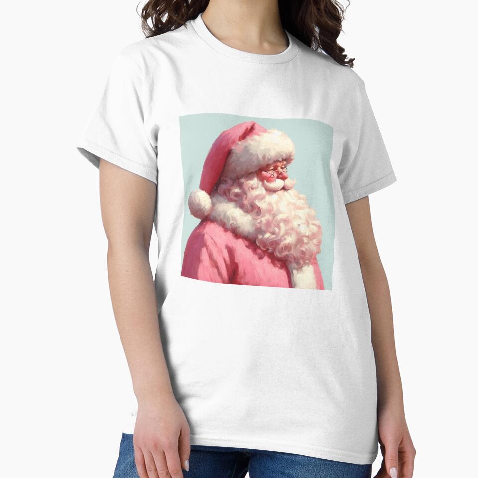 Pink Santa Claus Vintage Christmas Painting by Creative Brat Design Studio