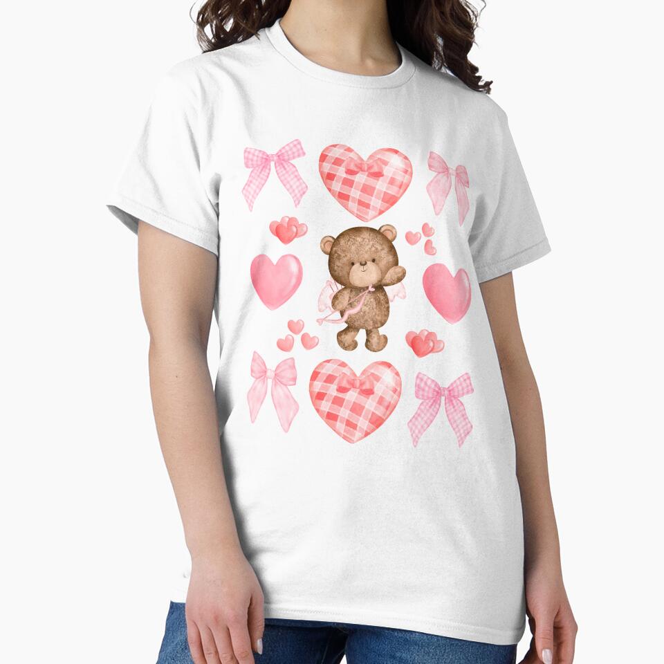 Coquette Valentine - Pink Coquette Bow with Cupid Bear by thebest-2studio