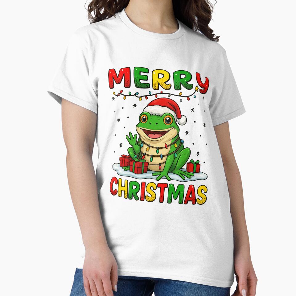 Merry Christmas Frog Tangled in Lights Funny Santa Hat by haitrieuic96