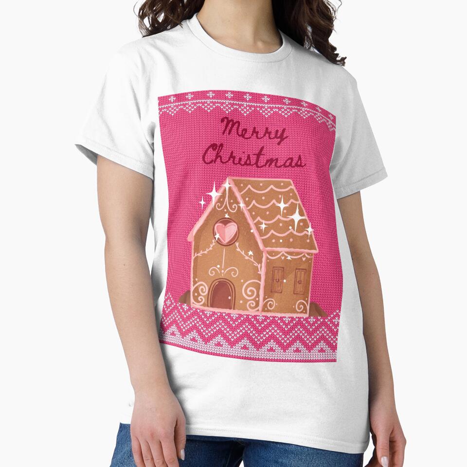 Cute Gingerbread House - Pink Christmas Sweater by bowsbotanicals